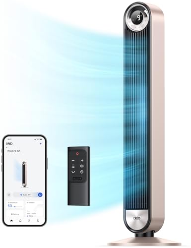Dreo 25dB Smart Leiser Turmventilator mit Kühlung, 106cm WiFi Alexa Tower Fan, 90° oszillierender Ventilator, Fernbedienung 9-Geschwindigkeit 4 Modi 12 Std Timer Sprachsteuerung, Sternenlicht von Dreo