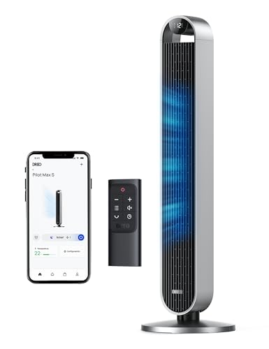 Dreo 25dB leiser Smart Turmventilator mit Sprachsteuerung, WiFi Alexa Ventilator, APP Steuerung, 120° Oszillierender Standventilator, 12 Geschwindigkeiten, 4 Modi, 12-Stund-Timer, Pilot Max S von Dreo