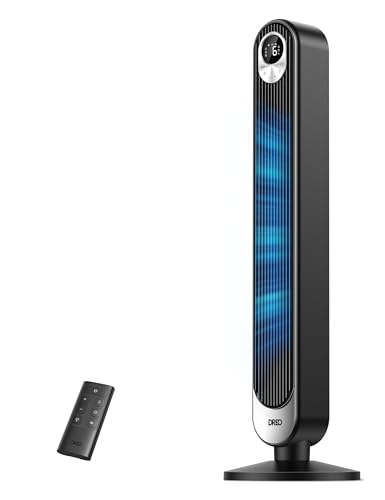 Dreo 20dB Turmventilator Leiser, 9M Windentfernung Ventilator mit Kühlung Fernbedienung, 6 Geschwindigkeitstufen 4 Modi, 90° Oszillierender Stand Ventilatoren für Schlafzimmer, Tower Fan mit 12H Timer von Dreo