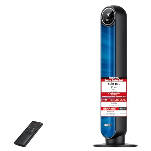 Dreo Turmventilator für Schlafzimmer, 7,6 m/s Geschwindigkeit, 28dB leiser Standventilator, 90° oszillierende Ventilator mit 4 Geschwindigkeiten, 4 Modi, 8 Std.Timer, Nomad One, Schwarz von Dreo