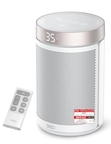 Dreo Energiesparender Heizlüfter, 34 dB Leiser 1500W Elektrischer PTC Keramik, Thermostat, 3 Modus 3 Geschwindigkeit, Überhitzungs- & Kippschutz, 12 Std. Timer, Elektroheizung für Räume Schlafzimmer von Dreo