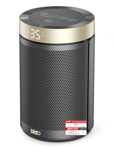 Dreo Energiesparender Heizlüfter, 34 dB Leiser 1500W Elektrischer PTC Keramik, Thermostat, Überhitzungs- & Kippschutz, 12 Std. Timer, Elektroheizung für Räume Schlafzimmer, Atom 316, Gold von Dreo