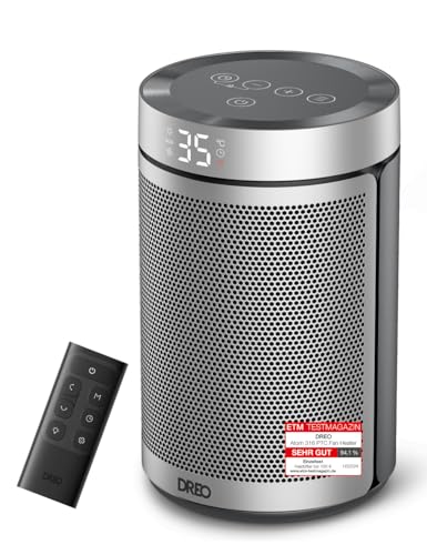 Dreo Energiesparender Heizlüfter, 34 dB Leiser 1500W Elektrischer PTC Keramik, Thermostat, Überhitzungs- & Kippschutz, 12 Std. Timer, Elektroheizung für Räume Schlafzimmer, Atom 316, Silber von Dreo