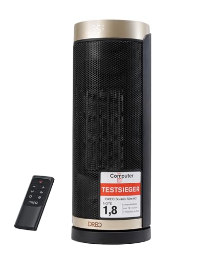Dreo Heizlüfter Energiesparend, PTC Keramik Heizlüfte Leise, 70° Oszillierend Elektroheizung mit Fernbedienung, 12-Std-Timer, 3 Modus 3 Geschwindigkeit, Überhitzungs-Kippschutz, Solaris Slim H3 von Dreo
