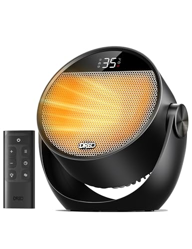 Dreo Heizlüfter Energiesparend Klein, Leiser 1500W Tragbar Heizlüfter mit Fernbedienung, Thermostat, 60° Neigbar, 8 Sicherheitsfunktionen, PTC-Keramik,12-Std-Timer, 3 Modus 3 Geschwindigkeit, Schwarz von Dreo