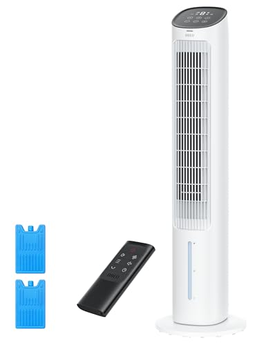 Dreo Turmventilator mit Kühlung leise, Ventilator mit Wasserkühlung, 40-Zoll Luftkühler, Verdunstungskühler mit 80° Schwenkfunktion, 3 Modi, 4 Geschwindigkeiten, Fernbedienung, Weiß von Dreo