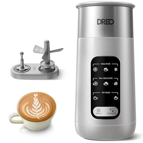 Dreo Milchaufschäumer, 8-in-1 Elektrischer Aufschäumer für Latte Art Kaffee, 255.1 g/270ml Warm und Kaltschaum Automatische Aufschäumer für Milch- und Nicht-Milchmilch, LED, Leicht zu reinigen von Dreo