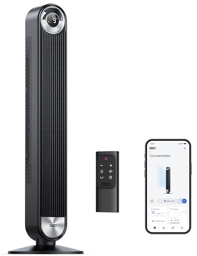 Dreo Smart Leiser Turmventilator mit Kühlung, 106cm WiFi Alexa Tower Fan, 90° oszillierender Ventilator, Fernbedienung 9-Geschwindigkeit 4 Modi 12 Std Timer Sprachsteuerung, Cruiser Pro T2S, Schwarz von Dreo