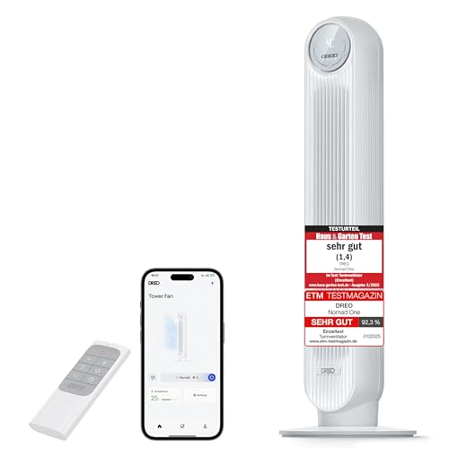 Dreo Smart 20dB Leiser Turmventilator, 10 m Wurfweite 4 Geschwindigstufen 4 Modi 8 Std. Timer 90° oszillierende Ventilator mit Kühlung WLAN & Fernbedienung für Schlafzimmer, Nomad OneS, Weiß Dreo Smart 20dB Leiser Turmventilator, 10 m Wurfweite 4 Geschwindigstufen 4 Modi 8 Std. Timer 90° oszillierende Ventilator mit Kühlung WLAN & Fernbedienung für Schlafzimmer, Nomad OneS, Weiß von Dreo