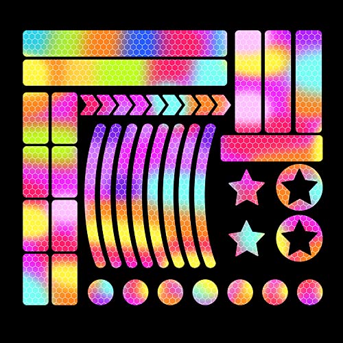 Dreothy 42 Stück Regenbogen-starke reflektierende Aufkleber Nachtsichtbarkeit selbstklebendes Sicherheitsschild reflektierendes Klebeband Aufkleber für Fahrzeug Fahrrad Helm LKW Stoßstangen-Aufkleber von Dreothy