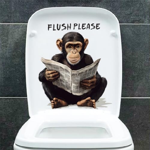Dreothy Niedlicher Waschbär Katze Affe WC Aufkleber, Cartoon Tiere Wasserdicht Toilettendeckel Decals Aufkleber, Selbstklebende Toilettenabdeckung Badezimmer Wandaufkleber (Affe) von Dreothy