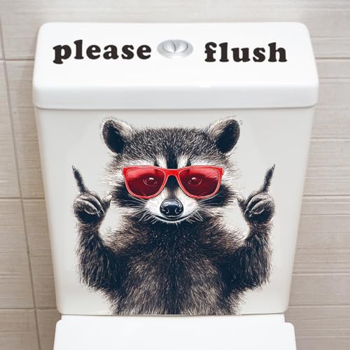Dreothy Niedlicher Waschbär Katze Affe WC Aufkleber, Cartoon Tiere Wasserdicht Toilettendeckel Decals Aufkleber, Selbstklebende Toilettenabdeckung Badezimmer Wandaufkleber (Waschbär) von Dreothy