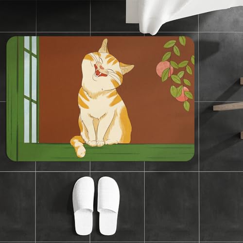 Dreothy Rutschfeste Badezimmerteppiche mit Cartoon-Katze, schnell trocknend, super saugfähig, mit Gummi-Rückseite, passend für unter die Tür, Badezimmer, Boden, Badewanne, Duschmatten (Katze, 69,8 x von Dreothy