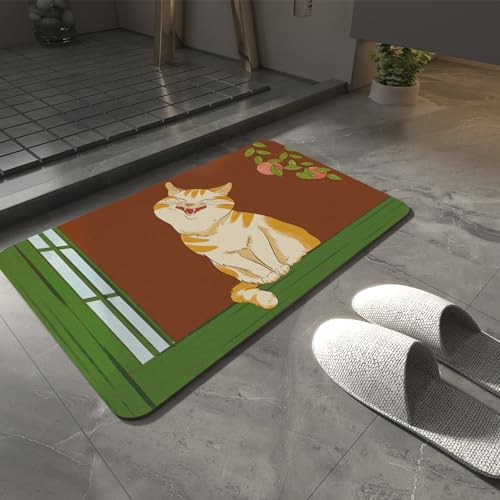Dreothy Rutschfeste Badezimmerteppiche mit Cartoon-Katze, schnell trocknend, super saugfähig, mit Gummi-Rückseite, passend für unter die Tür, Badezimmer, Boden, Badewanne, Duschmatten (Katze, 89,9 x von Dreothy