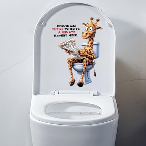 Lustiger Tier-Toilettenaufkleber, Cartoon-Orang-Utan-Katze, wasserdichte Toilettendeckel-Aufkleber, selbstklebende WC-WC-Toilettenabdeckung, Aufkleber, Badezimmer-Waschraum-Aufkleber (Giraffe) von Dreothy