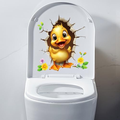 Niedliche Katze Hund Riss WC Aufkleber Cartoon Tiere Wasserdicht Toilettendeckel Abziehbilder Selbstklebend WC Abdeckung Aufkleber Badezimmer Wand Tür Aufkleber (Ente) von Dreothy