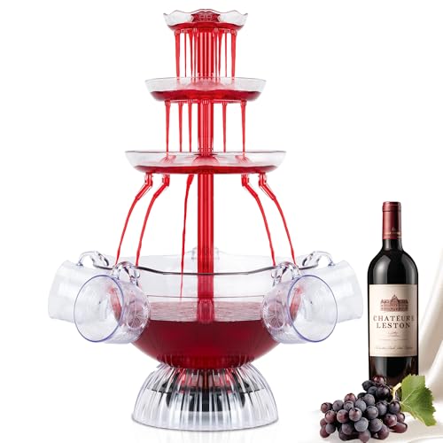 Drepint 3-stufiger klarer Partybrunnen, 4L Elektrischer Springbrunnen für Getränke, Trinkbrunnen mit LED-beleuchteter Sockel, Weinbrunnen mit 5 Bechern Getränkebrunnen für Kneipen/Rotwein/Bier/Saft von Drepint