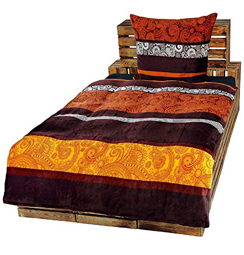 2-Teilige Bettwäsche Set Bett Bezug Übergröße 155x220 cm + Kopfkissen 80x80 cm TEDDY PLÜSCH Coral Fleece Cashmere Touch Super Soft Gold Bronze Braun Ornamente von Dresscode