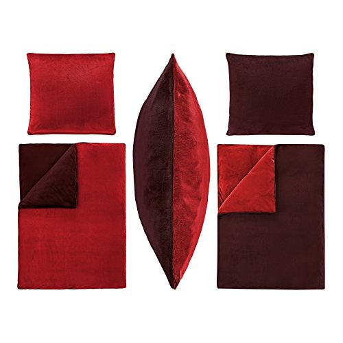 Dresscode 4-Teilige Bettwäsche Set Übergröße Bettbezug 155x220 cm Kopfkissen 80x80 cm PLÜSCH Coral Fleece Kaschmir Touch Super Weich Soft Einfarbig Wende 4tlg Uni Bordeaux Rot von Dresscode