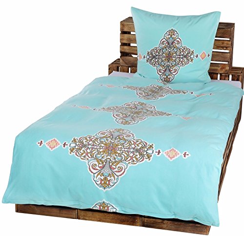 4 Teilige Winter Bettwäsche Set Fleece Mikrofaser Bett Kopf Kissen Bezug 2x 135 x 200 cm + 80 cm x 80 cm NEU Ornamente Orient Asiatisch 135x200cm Mandala Türkis 4-teilig von Dresscode