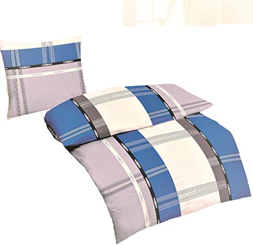Dresscode 4tlg Bettwäsche Garnitur in Mikrofaser Bettbezug 135x200 Kissenbezug 80x80 Streifen Grau Blau von Dresscode