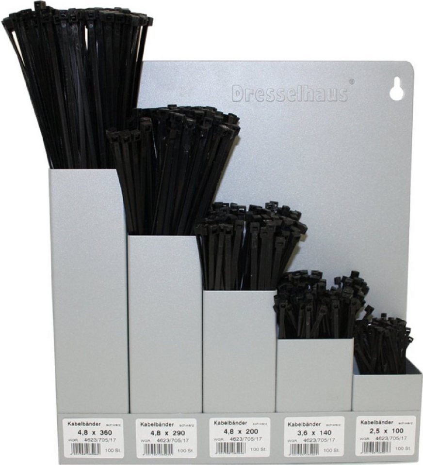 Dresselhaus Werkstatt-Set Dresselhaus Sortimente Kabelbänder, schwarz mit Wandhalter, 5-fach kl von Dresselhaus