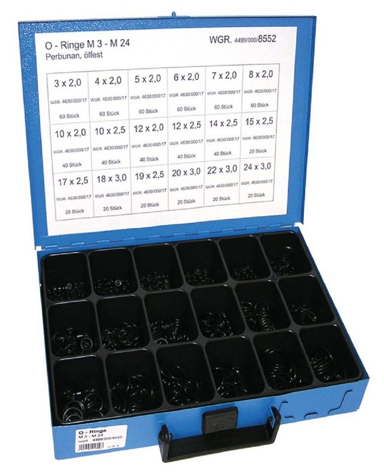 Dresselhaus Werkstatt-Set Sortiment O-Ring M3 -M24 Perbunan 700 teilig Blechkasten ölfest Dichtring 8552 von Dresselhaus