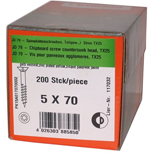 Torx Spanplattenschrauben 5,0 x 70 mm, Dresselhaus JD79, I-Stern, 200 Stk/Paket von Dresselhaus