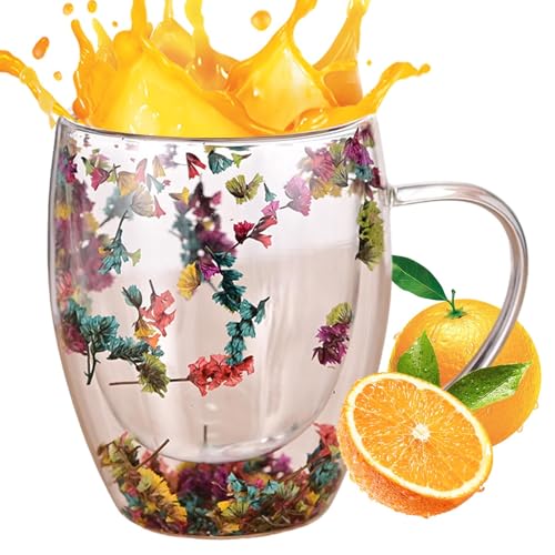 Doppelwandige Glasbecher, Getrocknete Blumen Doppelwandige Gläser, Elegante Tasse mit Trockenblumen Design, 350ml Latte Macchiato Isoliertes Gläser Cappuccino Tassen Kaffeetassen mit Hen-kel Doppelwandige Glasbecher, Getrocknete Blumen Doppelwandige Gläser, Elegante Tasse mit Trockenblumen Design, 350ml Latte Macchiato Isoliertes Gläser Cappuccino Tassen Kaffeetassen mit Hen-kel von Dreuhuing