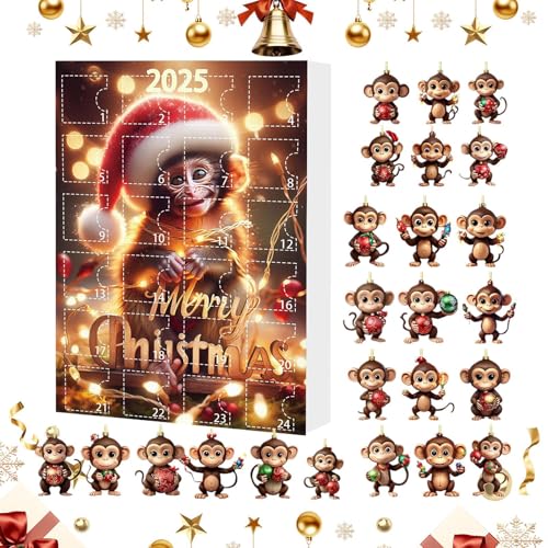 Dreuhuing Acryl Affe Ornament Countdown Kalender, 2D Weihnachtsbaum Ornament Countdown, Home Dekorationen für Home Apartment Geburtstag Schule Klassenzimmer von Dreuhuing