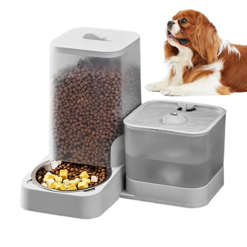 Dreuhuing Automatischer Haustierfütterer - Automatischer Hunde-Futterautomat Mit Integriertem Wasserspender - Trinknapf Aus Edelstahl Und Vorratsbehälter Für Kleine Mittelgroße Und Große Tiere von Dreuhuing