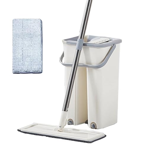 Dreuhuing Bodenwischer und Eimer-Set, Flacher Wischmopp und Eimer, Wischmopp und Eimer mit Auswringer-Set, kein Berühren von flachem Bodenwischer und Eimer, Nass- und Trockengebrauch von Dreuhuing
