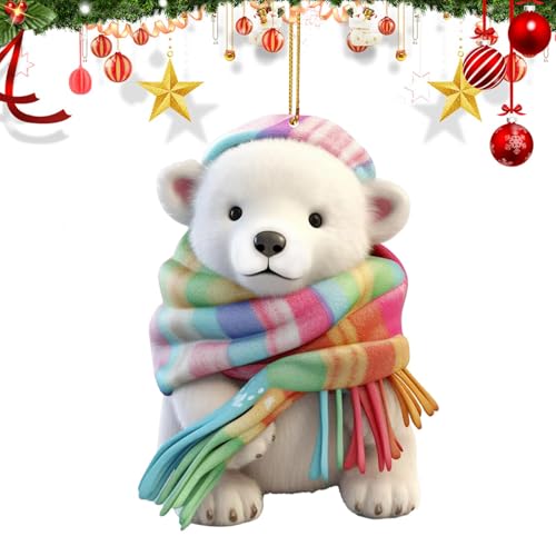 Dreuhuing Eisbär Ornamente für Weihnachtsbaum - 2D Acryl Behänge Tiere Figuren - Eisbär Ornament Niedliche Behänge Eistiere Figuren mit Schal für Weihnachtsdekoration von Dreuhuing