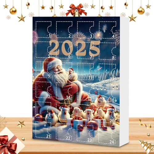 Dreuhuing Weihnachtsschmuck - 24-Tägiger Weihnachts Countdown Kalender 2025 - Tieranhänger Acryl Huhn Figuren Deko für Christbaum Fenster Wand Tür Party Auto Spiegel von Dreuhuing