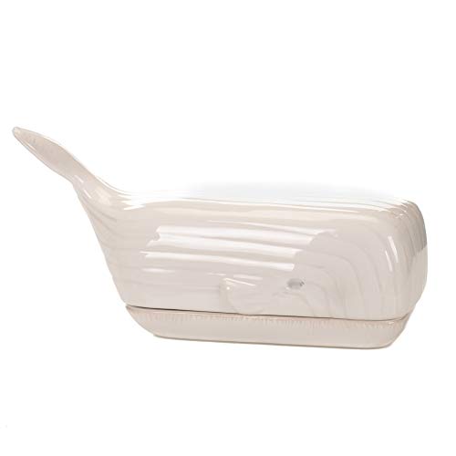 Keramik-Butterdose mit Deckel, nautischer Wal, 22,9 x 10,2 cm, Weiß glänzend von Drew Derose
