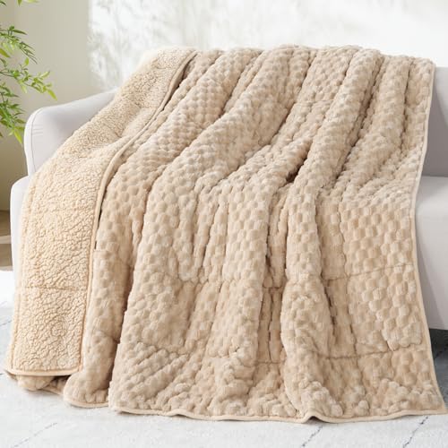 Drewin Gewichtsdecke, Doppelbettgröße, 6,8 kg, 3D-Schildkrötenmuster, Jacquard-Sherpa, gewichtete Decken für Erwachsene, für natürlichen und entspannenden Schlaf, Beige, 122 x 183 cm von Drewin