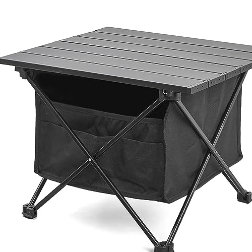 Drfeify Aluminiumlegierung Camping Side Table Schwarz mit Stabilem Stützrahmen Zum Fischengarten Entspannen (S mit Aufbewahrungstasche) von Drfeify