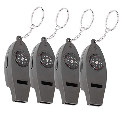 Drfeify Portable 4 in 1 Überlebenspfeifen mit Kompass -Thermometer, 4 Pack Multifunktion für Outdoor -Aktivitäten Pfeife von Drfeify