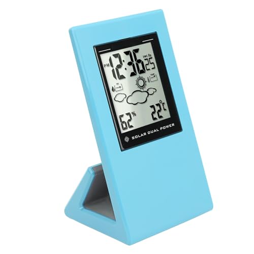 Drfeify Solar-Wetter-Temperatur-Feuchtigkeitsuhr, mit LCD-Display, Timer-Funktion, ABS-Material für Home-Office-Gewächshaus (Blue) von Drfeify
