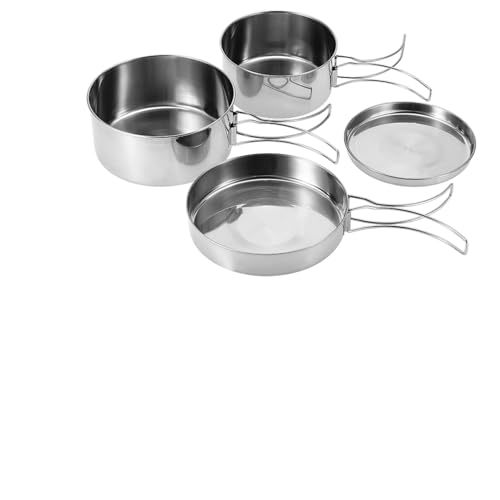Drfeify Tragbares Edelstahl -Kochgeschirrset für Camping -Outdoor Picknickjagd, 4PCS Camping Fritting Pan Pot Tafel Set, Silber Drfeify Tragbares Edelstahl -Kochgeschirrset für Camping -Outdoor Picknickjagd, 4PCS Camping Fritting Pan Pot Tafel Set, Silber von Drfeify