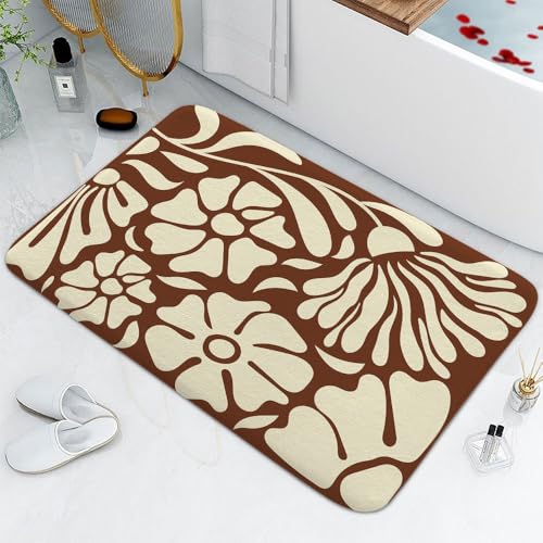 Drgilau Boho-Blumen-Badteppich, Retro-Blumen-Badezimmerteppich, braun, flauschig, weich, Bodenmatten für Badezimmer, abstrakte Blumen, Badematte, rutschfest, saugfähig, waschbar, Teppich für Drgilau Boho-Blumen-Badteppich, Retro-Blumen-Badezimmerteppich, braun, flauschig, weich, Bodenmatten für Badezimmer, abstrakte Blumen, Badematte, rutschfest, saugfähig, waschbar, Teppich für von Drgilau