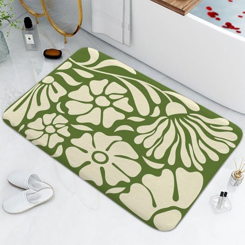 Drgilau Boho-Blumen-Badteppich, Retro-Blumen-Badezimmerteppich, grün, flauschig, weich, Bodenmatten für Badezimmer, abstrakte Blumen, Badematte, rutschfest, saugfähig, waschbar, Teppich für Drgilau Boho-Blumen-Badteppich, Retro-Blumen-Badezimmerteppich, grün, flauschig, weich, Bodenmatten für Badezimmer, abstrakte Blumen, Badematte, rutschfest, saugfähig, waschbar, Teppich für von Drgilau