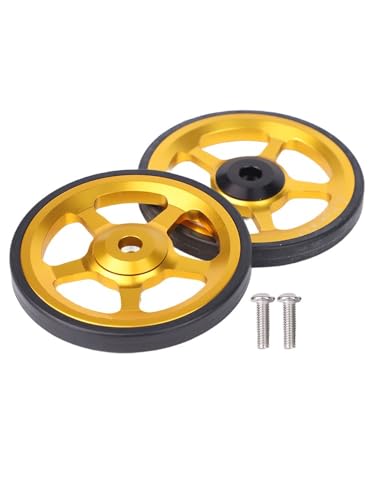 2 x 60 mm Faltrad, einfache Räder, Aluminiumlegierung und Gummi, einfache Räder für Brompton, für 3Sixty Fahrradteile, Fahrradzubehör (goldfarben) von Drhomeam