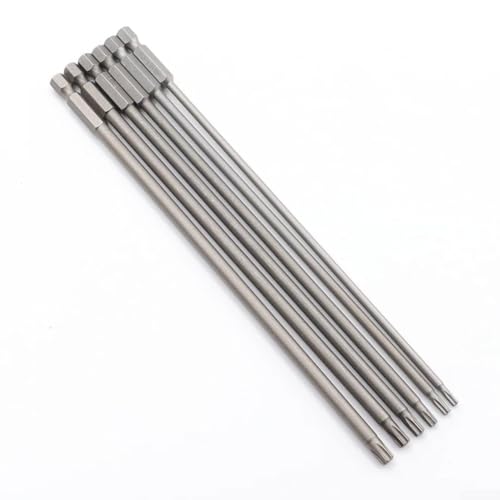 200 mm lange Torx Sicherheits-Schraubendreher-Bit-Sets, Set mit 6 magnetischen Schraubendreher-Bit-Sets aus legiertem Stahl, 1/4 Zoll Sechskantschaft, Elektrowerkzeug-Zubehör (6 Stück für T10) von Drhomeam