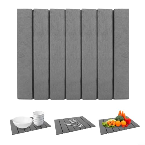 Drhomeam 40 x 30 cm Abtropfmatte, Kieselgur, zusammenklappbar, hitzebeständig, Drainage-Pad, wiederverwendbar, schnell trocknend, Abtropfbrett für Zuhause, Küche (dunkelgrau) von Drhomeam