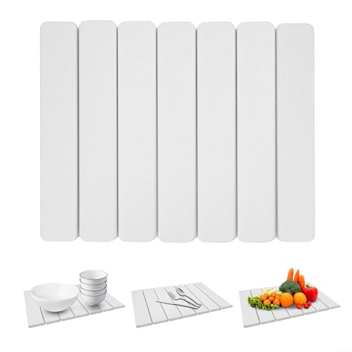 Drhomeam 40 x 30 cm Abtropfmatte, Kieselgur, zusammenklappbar, hitzebeständig, Drainage-Pad, wiederverwendbar, schnell trocknend, Abtropffläche für Zuhause, Küche (weiß) von Drhomeam