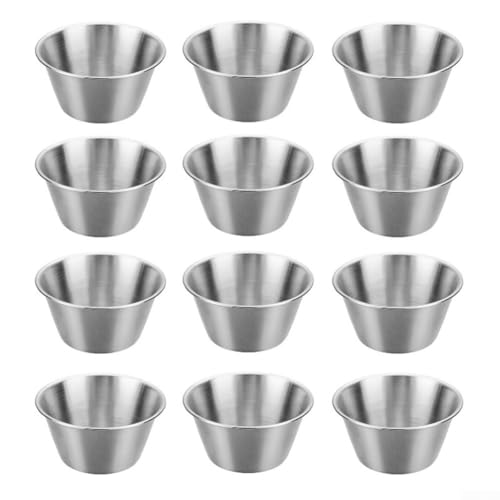 Drhomeam Edelstahl-Saucenbecher-Set, 12 Stück, 75 ml, Gewürz-Saucenbecher, Behälter, wiederverwendbare Metallauflaufförmchen, Dip-Saucenbecher für Zuhause, Restaurant von Drhomeam