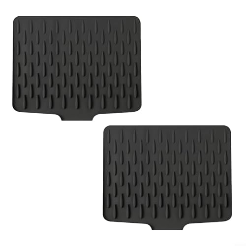 Drhomeam Silikon-Abtropfmatte, Küchenarbeitsplattenschutz, Abfluss-Pad, rutschfest, hitzebeständig, Wasserableitungsmatte, 40 x 32,5 cm, Küchen-Drainage-Pad (2 Stück, schwarz) von Drhomeam