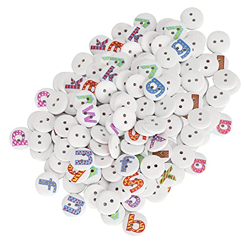 DriKou 200 Pcs Wooden Buttons English Letters Painting Decoration for Clothes Crafts DIY Arts von DriKou