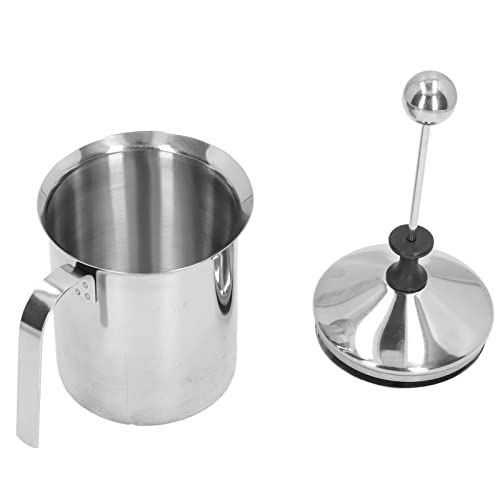 Drikou 800 ml Manual Milchstufer Doppelschicht Edelstahl Handpumpe Milchschaum für Küche Doppel-Netzbelüftungsdeckel mit einem Wärmegriff von DriKou